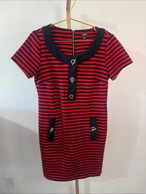 EXPRESS- Red and Navy Striped Short Sleeve Shift Dress- medium
